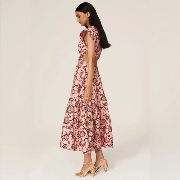 A.L.C Alexandria Pink Floral Printed CutOut Midi Dress Size 4 - Picture 3 of 10